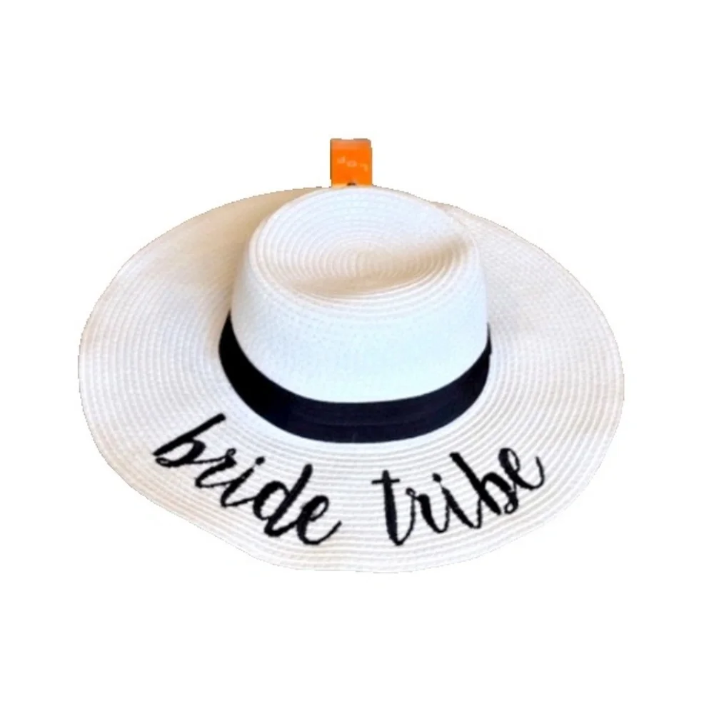 Bride Tribe‎ Woven Sun Hat; Black/White; Black Ribbon; Adjustable; NWT